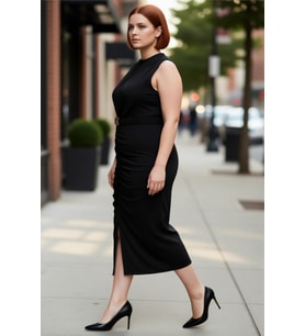 Kadın Şık Bodycon Midi Kolsuz Elbise Örme Kumaş ve Yırtmaç Detaylı Günlük Şıklık Sunar Kaliteli