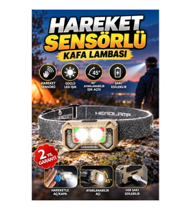 Sensörlü Şarj Edilebilir LED Kafa Lambası – 45° Ayarlanabilir Işık Açısı