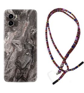 Vivo Y15S Y32 Y33S Y51 Y53S Kılıf Boyun Asklı Rasta Silikon Gri Mermer 1376