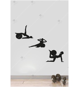 Pilates 3'lü Duvar Dekoru Seti Ahşap Tablo (Siyah)