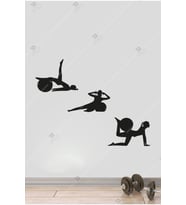 Pilates 3'lü Duvar Dekoru Seti Ahşap Tablo (Siyah)