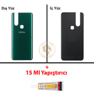 Infinix S5 Pro Yeşil Uyumlu Arka Kapak + B7000 Yapıştırıcı Arka Cam Batarya Pil Kapağı Lazer Kesim