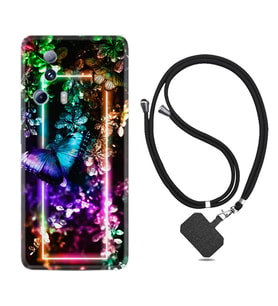 Xiaomi Mi 13 Lite Kılıf Silikon Boyun Askılı İpli Desenli Silikon Butterfly Neon 1684