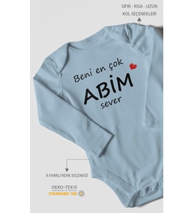 Beni En Çok Abim Sever Baskılı Bebek Zıbını – Çıtçıtlı Body  %100 Pamuk Uzun Kol