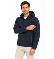 Erkek Su Geçirmez Softshell İçi Polar Astarlı Çıkarılabilir Kapüşonlu 4 Cepli Mont Ceket - Lacivert