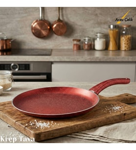 ARZU ÇELİK 32 Cm Granit Krep Tavası - Kırmızı