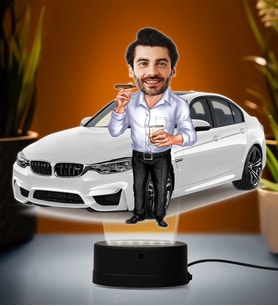Doğum Günü Hediyesi,Sevgiliye Hediye, Kişiye Özel Fotoğraflı Bmw Tasarımlı Erkek Karikatür 3D Led Lamba (Beyaz)