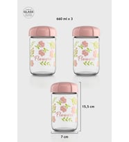 Renga Rhea 660 ml Flower Desenli 3'lü Cam Kavanoz Seti 132006 Pembe