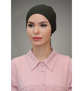 Haki Pratik Hazır Geçmeli Tesettür Bone Petekli Güllü 1201_09