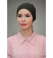 Haki Pratik Hazır Geçmeli Tesettür Bone Petekli Güllü 1201_09