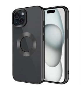 Coverzone Apple iPhone 15 ile uyumlu K?l?f Kamera Korumal? Logo G�steren Parlak renk kenar �izgileri ile ??k bir tasar?m Colored Z-Omega Kapak Siyah