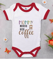 BK Kids Mommy Need's Her Coffee Tasarımlı Kırmızı Bebek Body Zıbın-1