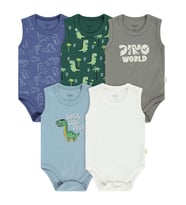 Civil Baby 5 li Dinazor Empirmeli Sıfır Kol 0-36 Ay Çıtçıtlı Badi - Yeşil
