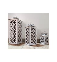 Ahşap Fener Mumluk BEYAZ 3'lü set