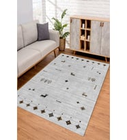 Dijital Kaymaz Taban Yıkanabilir Renkli Salon Halısı Mutfak Halısı Yolluk ND-SD-1056 (Gri)