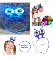 Led Işıklı & Pilli 3 Farklı Modda Yanan Uzaylı Göz Parti Tacı Mavi Renk 18x12 cm