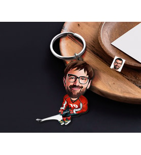 BK Gift Kişiye Özel Hokey Oyuncusu Karikatürlü Ahşap Anahtarlık-1 Sevgiliye Hediye, Arkadaşa Hediye, Doğum Günü Hediyesi