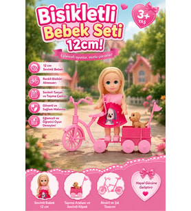 Bisikletli ve Sevimli Köpekli Oyuncak Bebek Oyun Seti (12 cm) - 3+ Yaş
