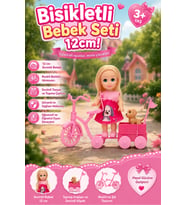 Bisikletli ve Sevimli Köpekli Oyuncak Bebek Oyun Seti (12 cm) - 3+ Yaş