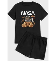 Nasabear Baskı Şort Takım (Siyah)