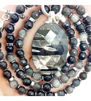 2267 Hypersthene gümüş Obsidyen el yapımı kolye