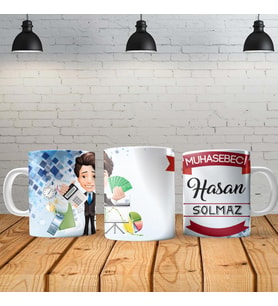 Muhasebeci Erkek Kişiye Özel Baskılı Yeni Tasarım Kupa Bardak Özel Kutusunda