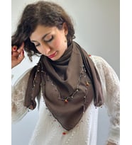 BONCUK İŞLEME EL OYASI EŞARP ŞAL FULAR 100X100 CM (Kahverengi)