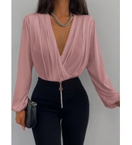 Kadın Uzun Kollu Kruvaze Yaka Sandy Bluz (Pembe)