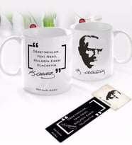 BK Gift Kişiye Özel İsimli Atatürk Temalı Kupa Bardak ve Ahşap Kitap Ayracı-23