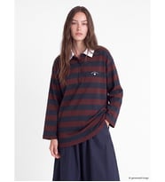 LCW Modest Lacivert Polo Yaka Çizgili Kadın Sweatshirt Tunik