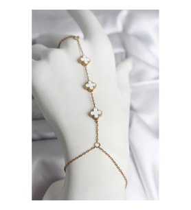 Mey İthalat® 316L Çelik Gold Renk Beyaz Yonca Model Kadın Şahmeran