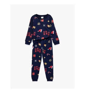 Koton Bisiklet Yaka Yılbaşı Desenli Lacivert Erkek Bebek Alt-Üst Takım 6WMB10333TK