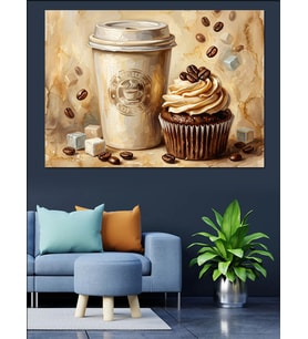 Kahve Ve Cupcake Tatlı Sunumu Dekoratif Kanvas - Mdf Ahşap Tablo