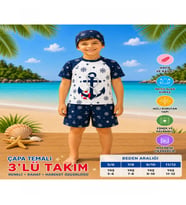 Erkek Çocuk Beyaz Şapkalı Mayo Takımı - 3 Parça