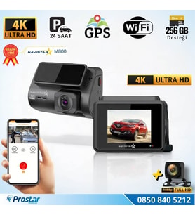 M800 Wifi + GPS 4K Çift Kameralı 170° Geniş Açı Lens Gece Görüşlü Akıllı Araç İçi Kamera + 1080P Arka Kamera