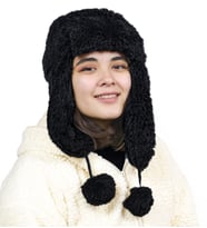 Kadın Kürklü Kulaklıklı Peluş Şapka,bere (Siyah)