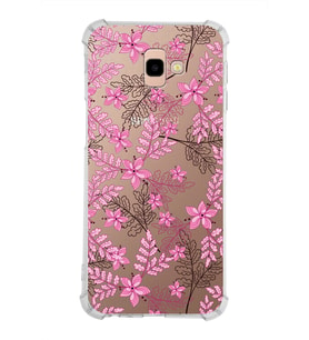 Samsung Galaxy J4 Plus  Köşe Korumalı Antişok Kapak Floral Pembe Tasarımlı Şeffaf  Kılıf