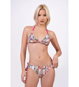 Endeep Kadın Desenli Özel Lurex Kumaşlı Bağlama Detaylı Üçgen Bikini Takımı