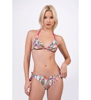 Endeep Kadın Desenli Özel Lurex Kumaşlı Bağlama Detaylı Üçgen Bikini Takımı
