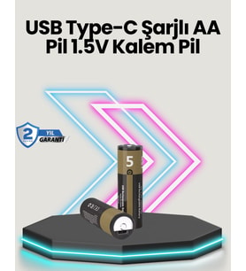 Yüksek Performanslı AA USB Şarjlı Lityum Pil 1.5V Sabit Güç 2’li Paket
