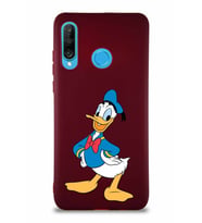 Huawei P30 Lite Soft Premier Kapak Donald Duck-C Tasarımlı Silikon Kılıf - Mürdüm (Şeffaf)