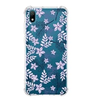 Huawei Y5 2019  Köşe Korumalı Antişok Kapak Floral Lila Tasarımlı Şeffaf  Kılıf