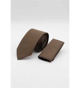 Kahverengi-Beyaz Desenli 7 Cm Kravat 1090260114
