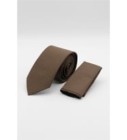 Kahverengi-Beyaz Desenli 7 Cm Kravat 1090260114