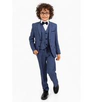 Erkek Çocuk Slim Fit Dokulu Çizgili Klasik Takım Elbise Ak197-198 (Mavi)