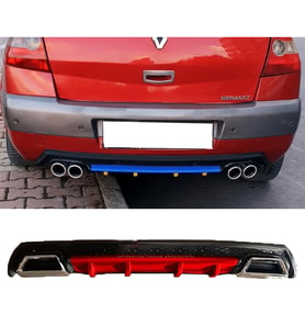 Renault Megane 2 Kırmızı Difüzör Çiftli Kare Egzoz Görünümlü D Tip Difizör 2002 - 2009