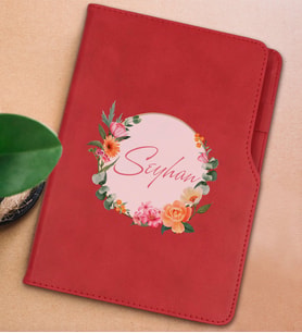 BK Gift Kişiye Özel Çiçek Tasarımlı Kırmızı Termo Deri Not Defteri 15x21cm-10