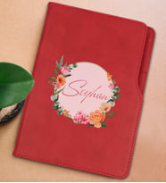 BK Gift Kişiye Özel Çiçek Tasarımlı Kırmızı Termo Deri Not Defteri 15x21cm-10