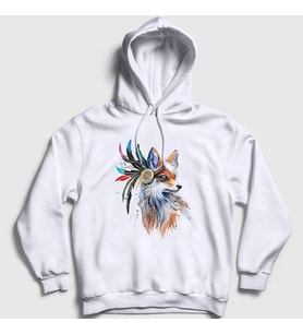 Presmono Unisex Beyaz Indian Kızılderili Fox Tilki Kapüşonlu Sweatshirt 367897tt