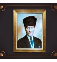 Özel Seri Paspartulu Çerçeveli Atatürk Tablo l631 (Gold)